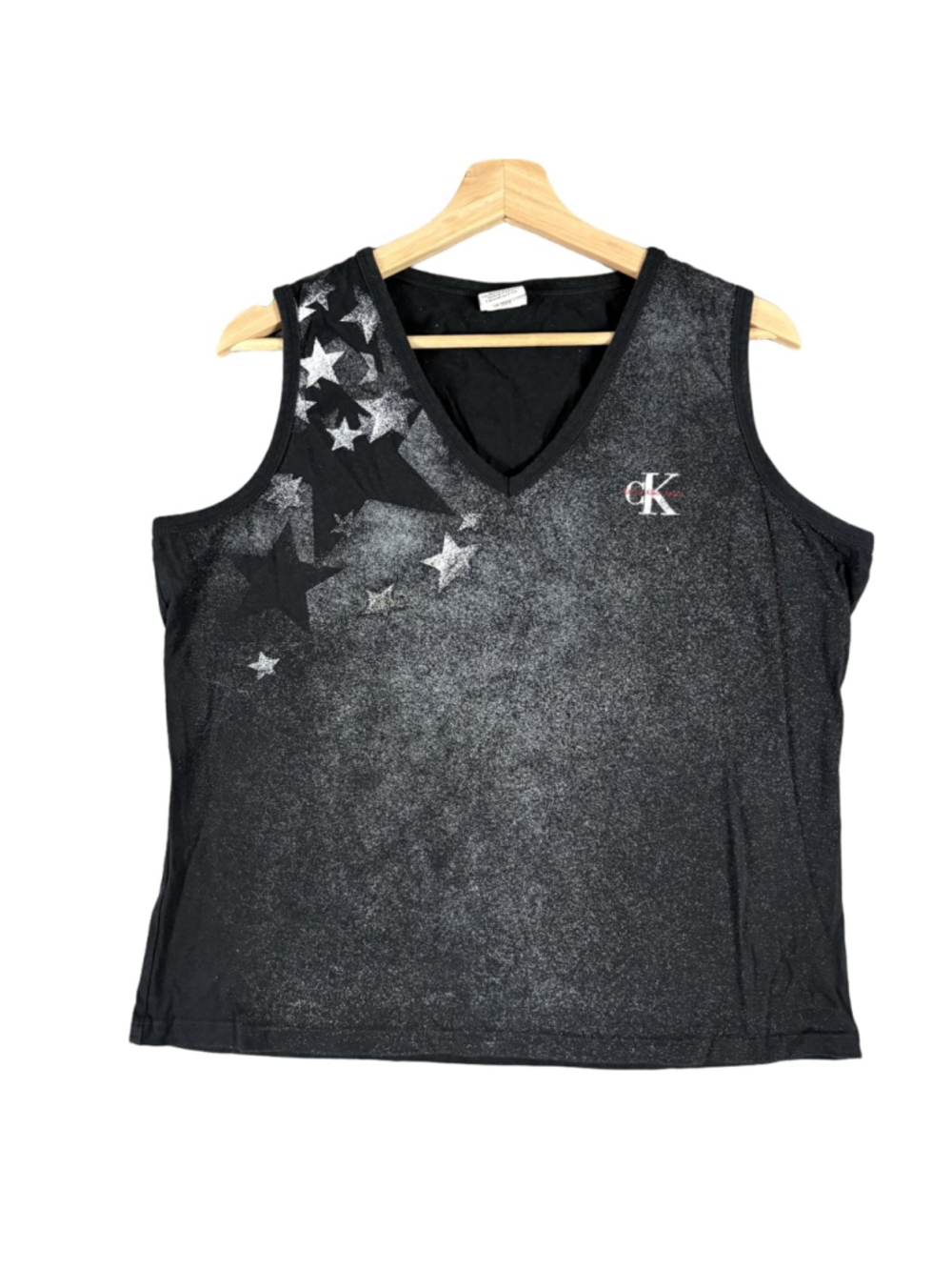 Y2K Calvin Klein Jeans XL Black Star 100% Cotton Tank Top Grunge Americana USA